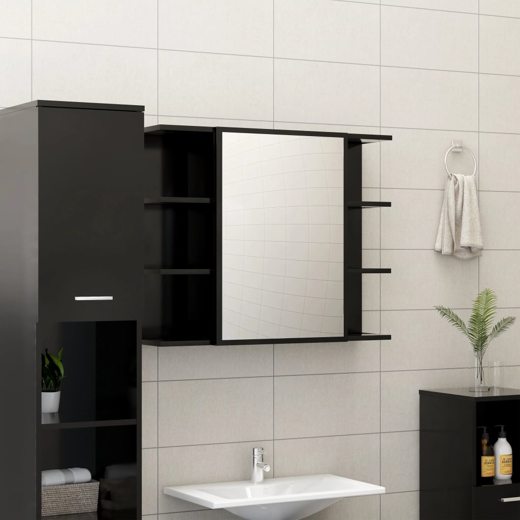 vidaXL Armario de espejo de baño contrachapada negro 80x20,5x64 cm