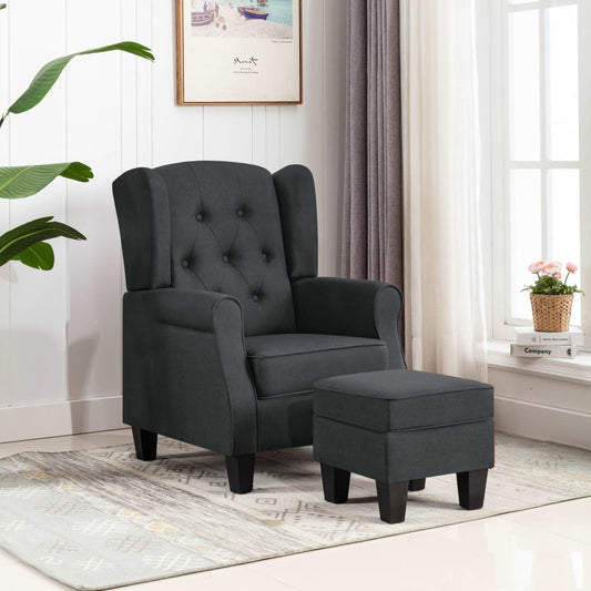 vidaXL Sillón con reposapiés tela gris oscuro