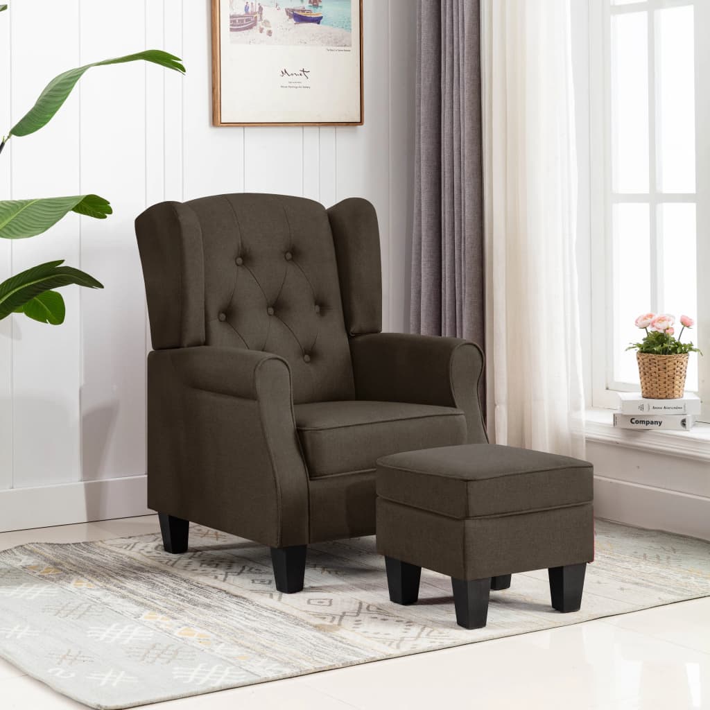 vidaXL Sillón con reposapiés de tela marrón