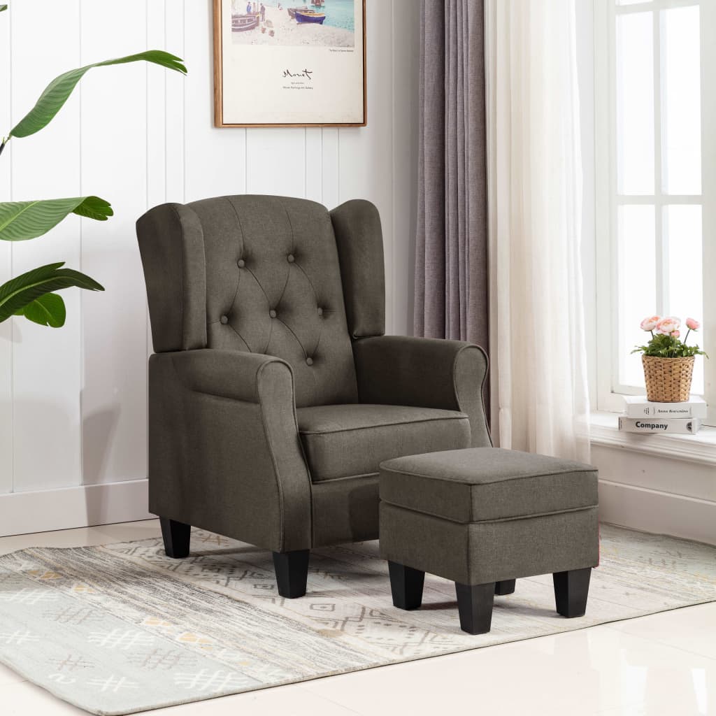 vidaXL Sillón con reposapiés de tela gris taupe