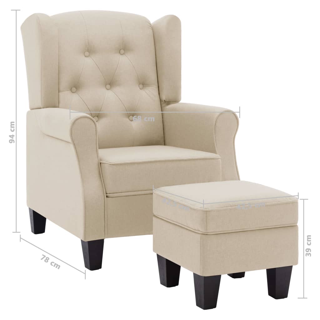 vidaXL Sillón con reposapiés de tela crema