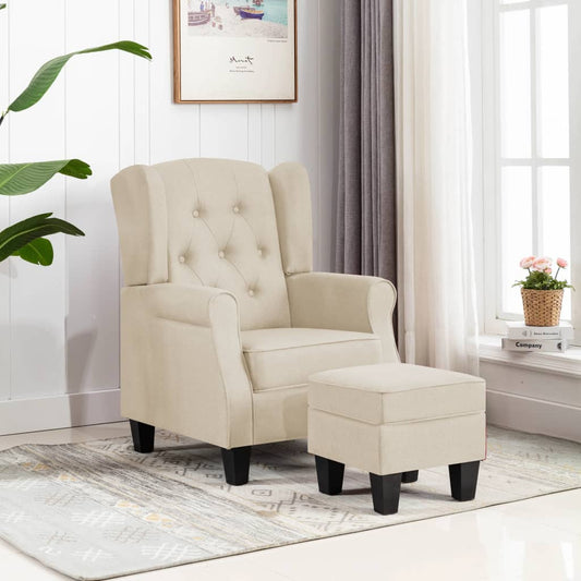 vidaXL Sillón con reposapiés de tela crema