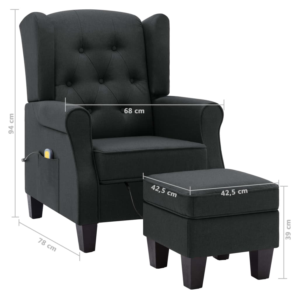 vidaXL Sillón de masaje con reposapiés tela gris oscuro