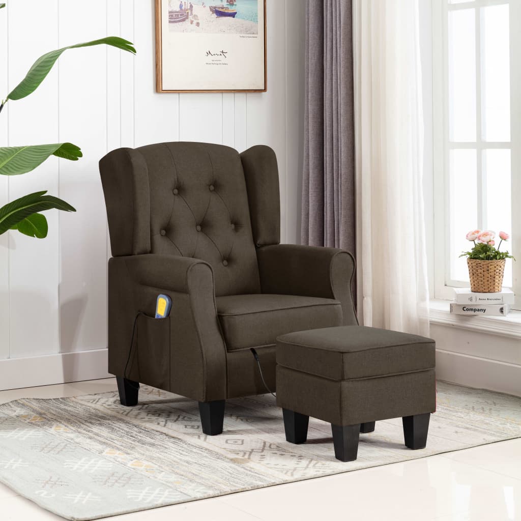 vidaXL Sillón de masaje con reposapiés tela marrón