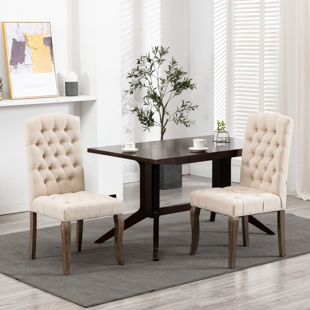 vidaXL Sillas de comedor 2 unidades tela con apariencia de lino beige