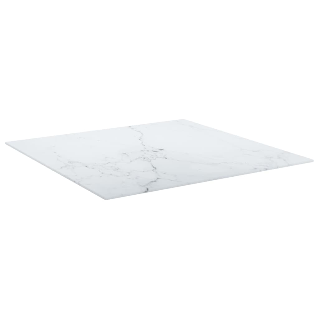 vidaXL Tablero mesa diseño mármol vidrio templado blanco 70x70 cm 6 mm