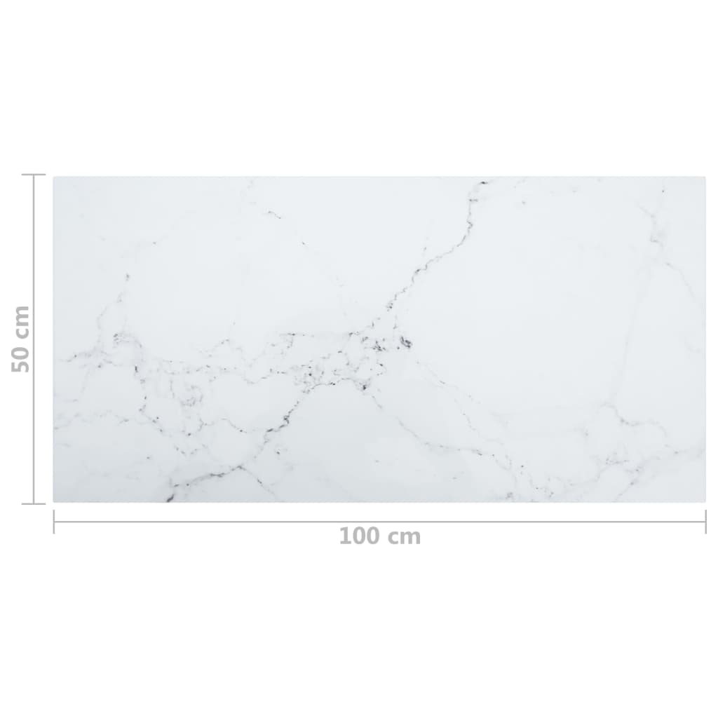 vidaXL Tablero mesa diseño mármol vidrio templado blanco 100x50 cm 6mm