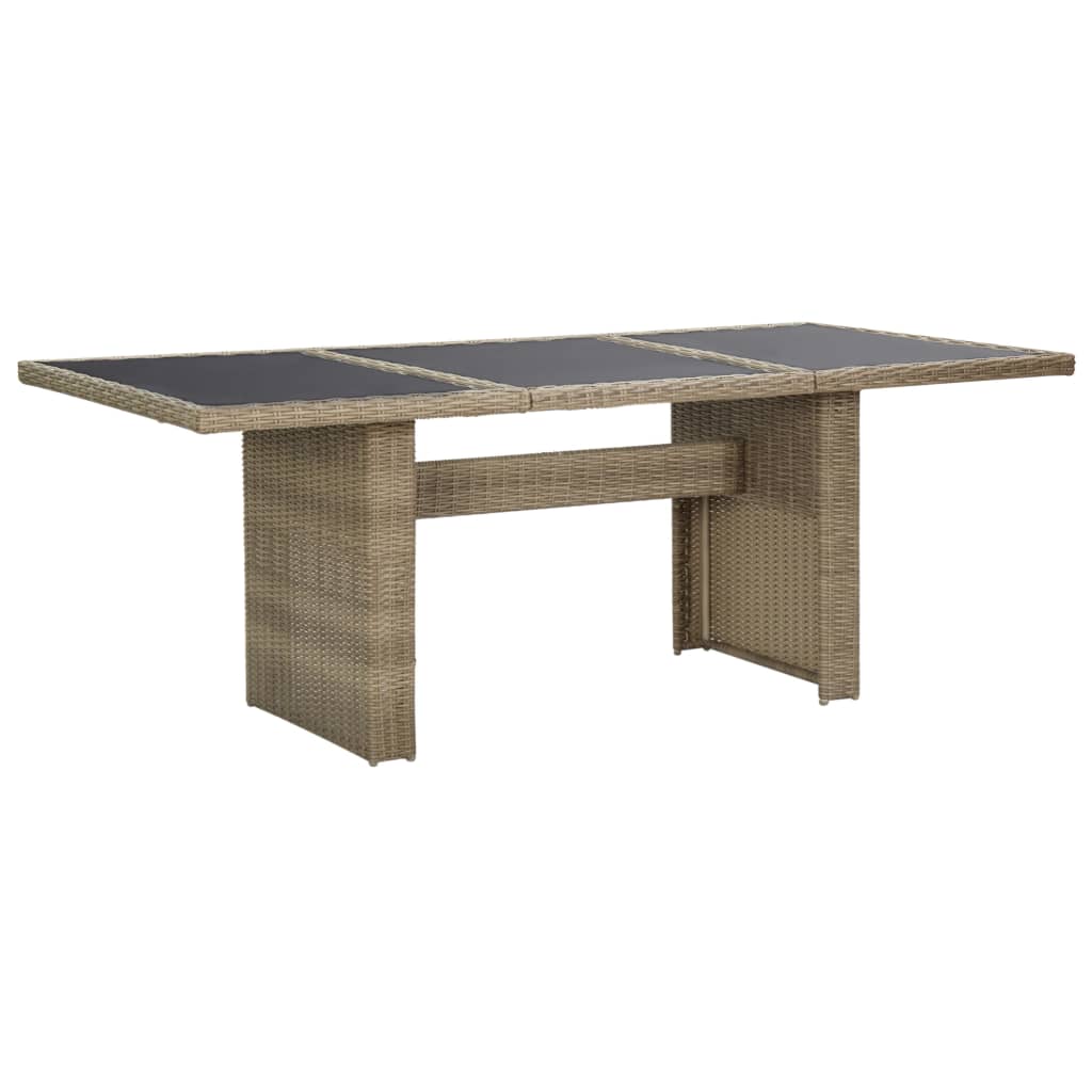 vidaXL Mesa de comedor jardín vidrio y ratán PE marrón 200x100x74 cm