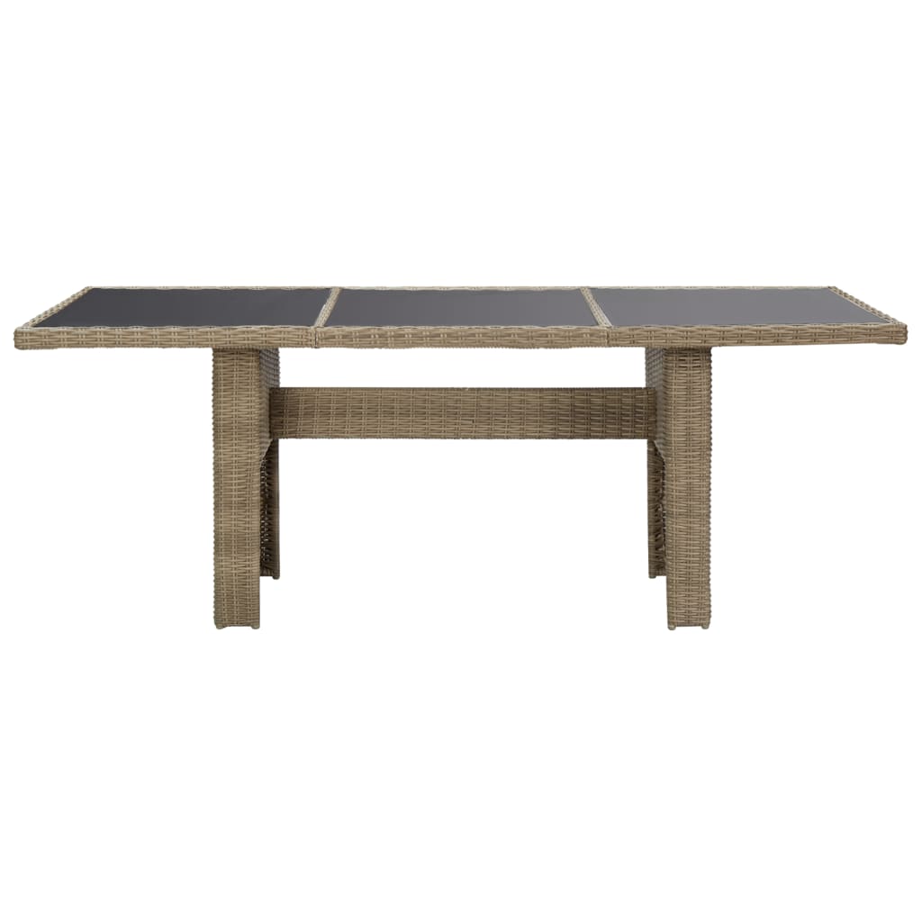 vidaXL Mesa de comedor jardín vidrio y ratán PE marrón 200x100x74 cm