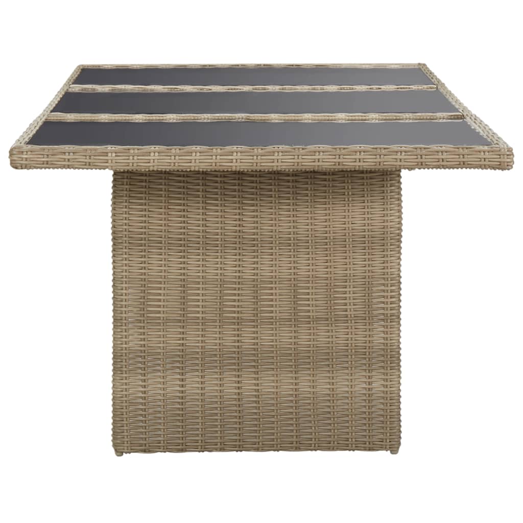 vidaXL Mesa de comedor jardín vidrio y ratán PE marrón 200x100x74 cm