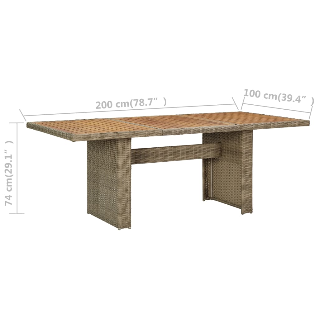 vidaXL Mesa de comedor de jardín ratán sintético marrón 200x100x74 cm