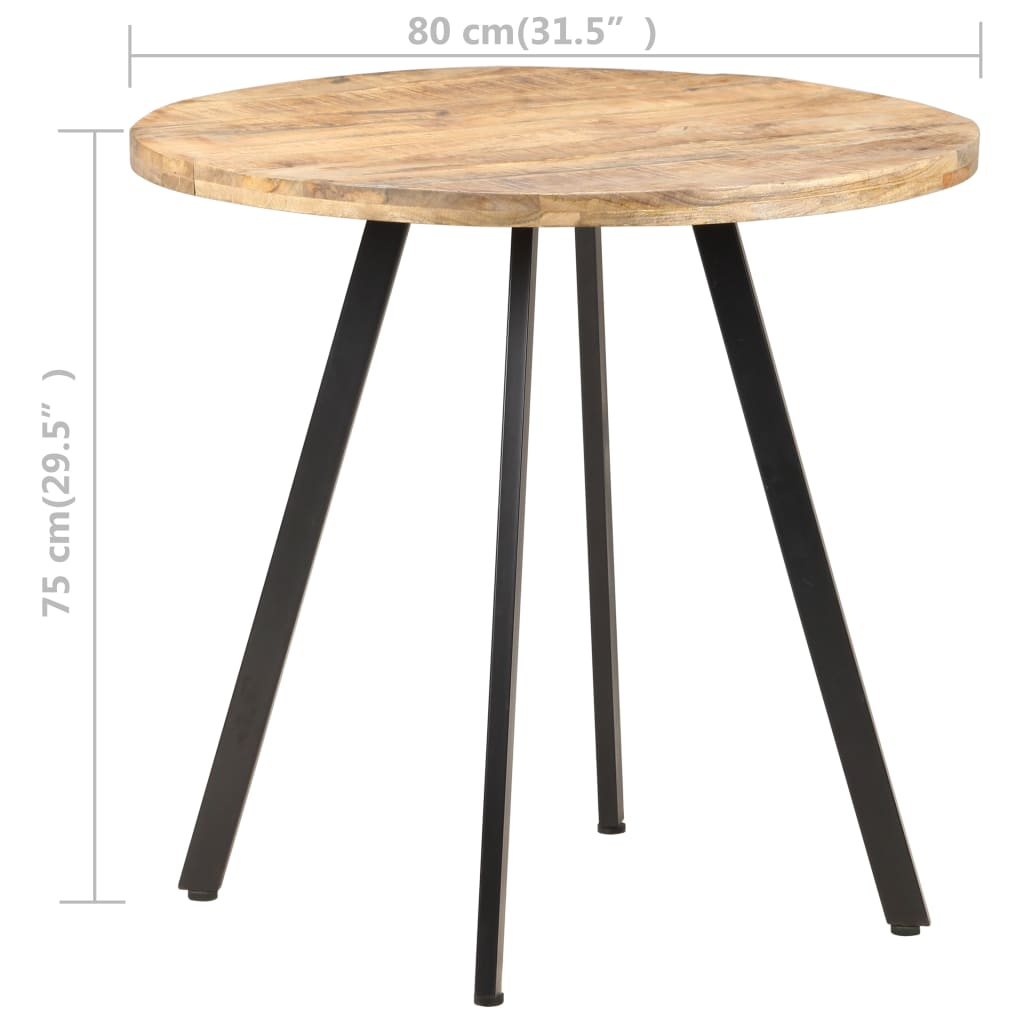 vidaXL Mesa de comedor de madera de mango rugosa 80 cm