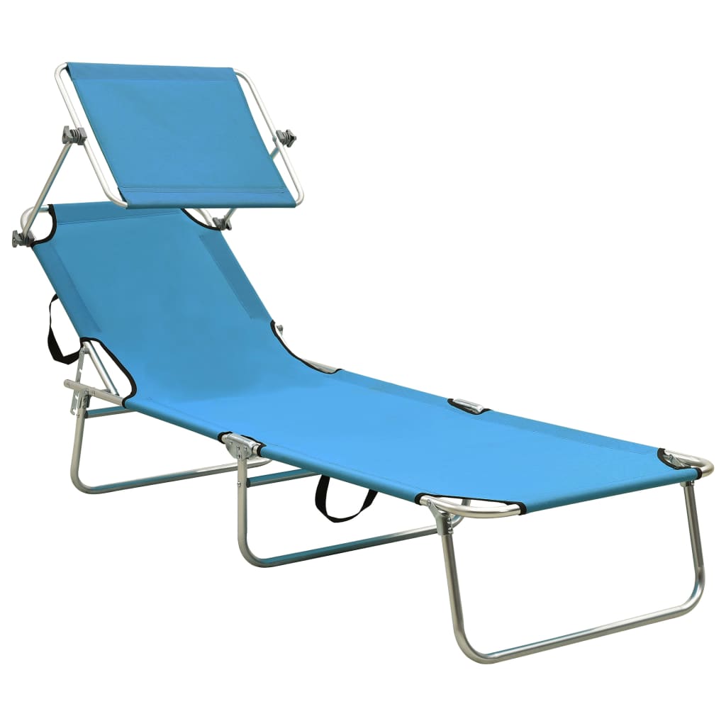 vidaXL Tumbona plegable con toldo de acero azul turquesa