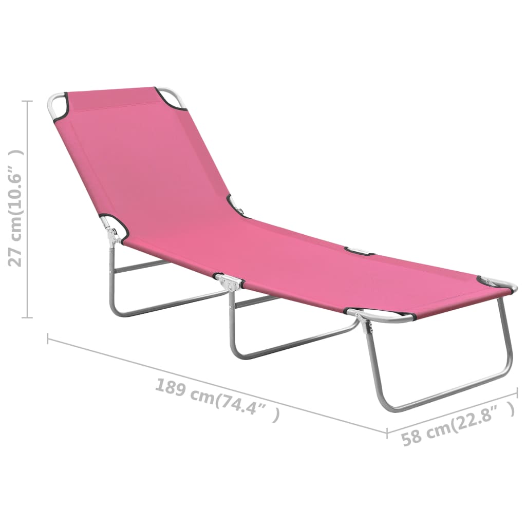 vidaXL Tumbona plegable de acero y tela rosa