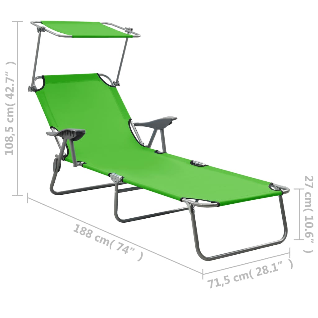 vidaXL Tumbona con toldo de acero verde