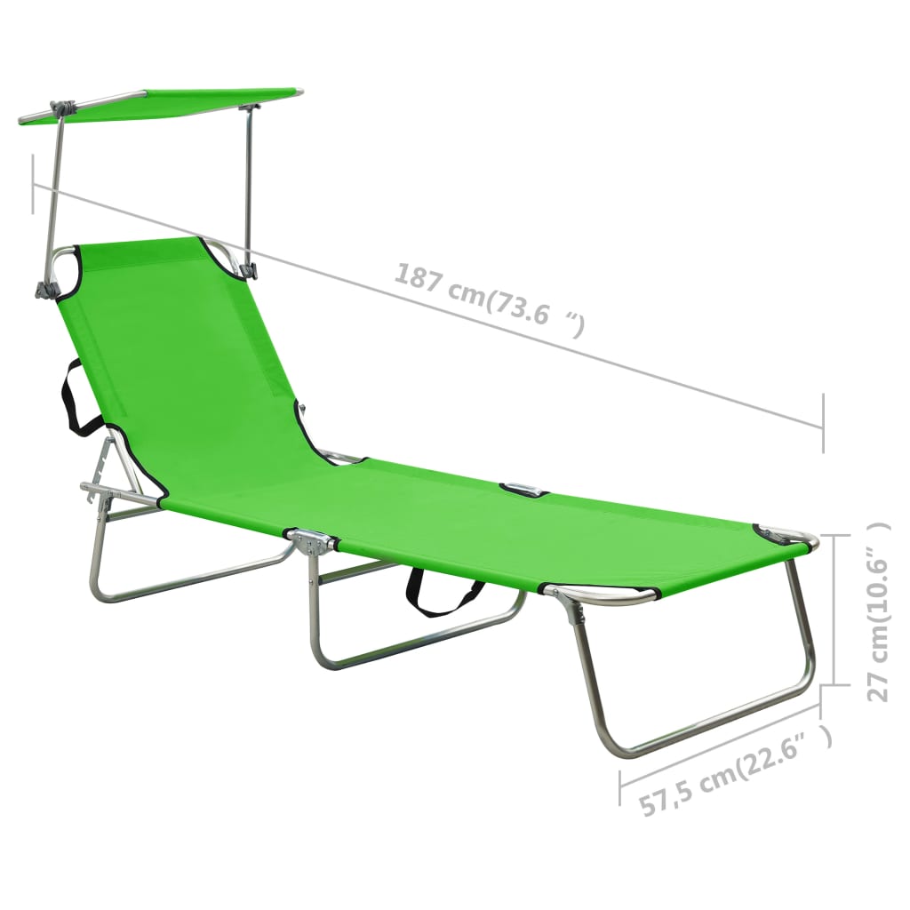 vidaXL Tumbona plegable con toldo aluminio verde