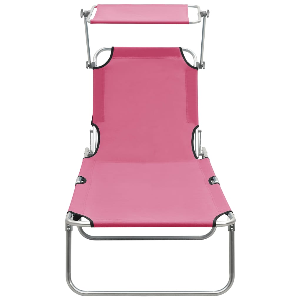 vidaXL Tumbona plegable con toldo aluminio rosa