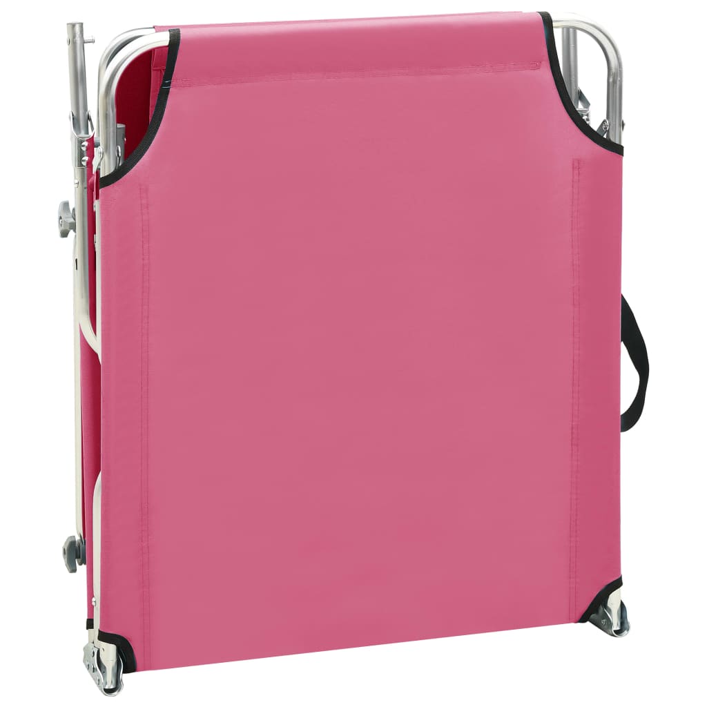 vidaXL Tumbona plegable con toldo aluminio rosa