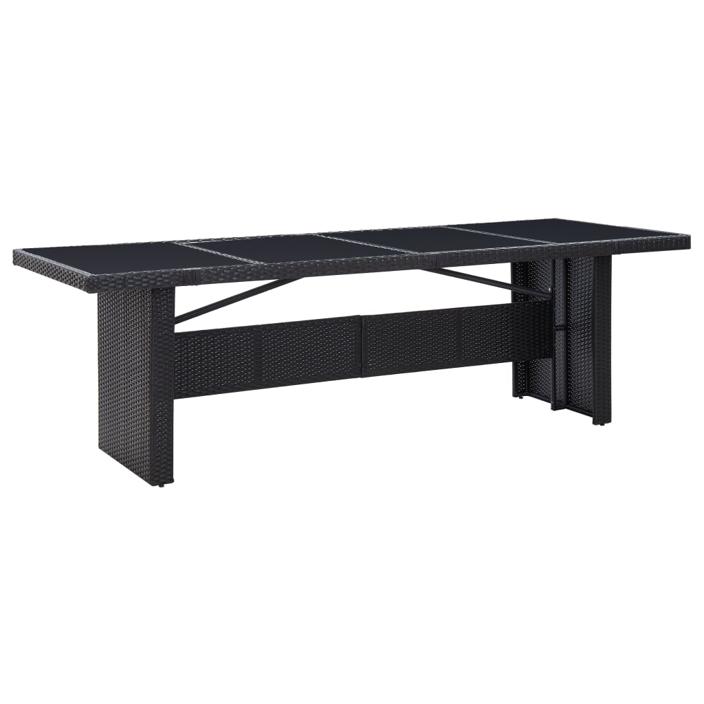 vidaXL Mesa de jardín ratán sintético y vidrio negro 240x90x74 cm