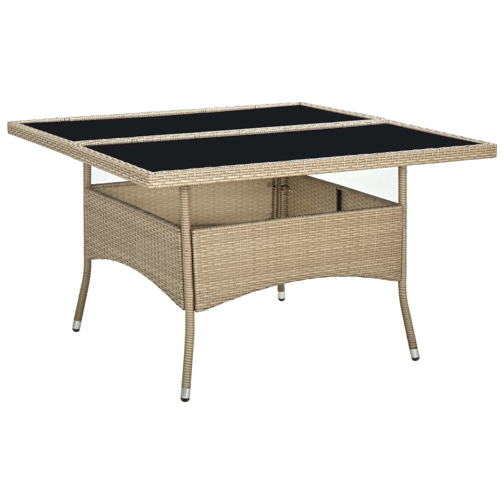 vidaXL Mesa de comedor de jardín ratán sintético y vidrio beige