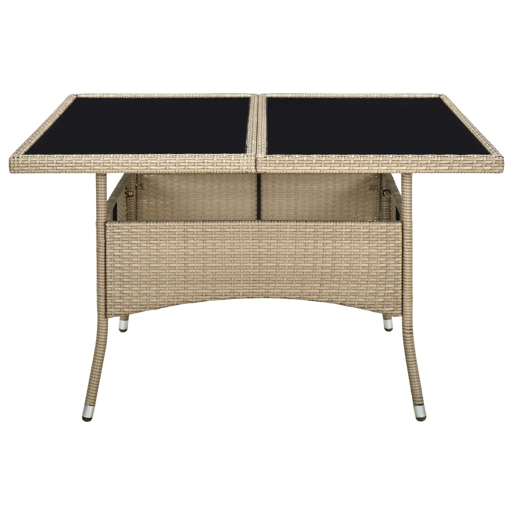 vidaXL Mesa de comedor de jardín ratán sintético y vidrio beige