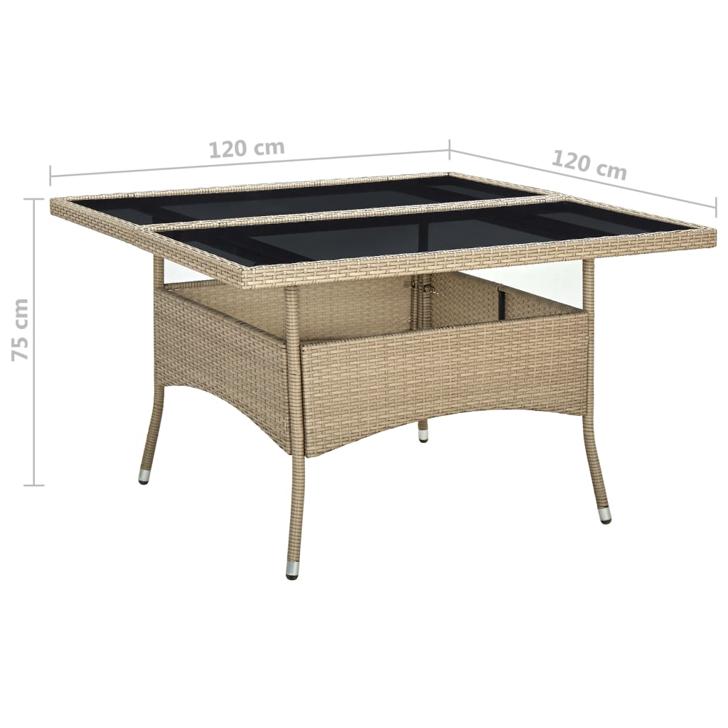 vidaXL Mesa de comedor de jardín ratán sintético y vidrio beige