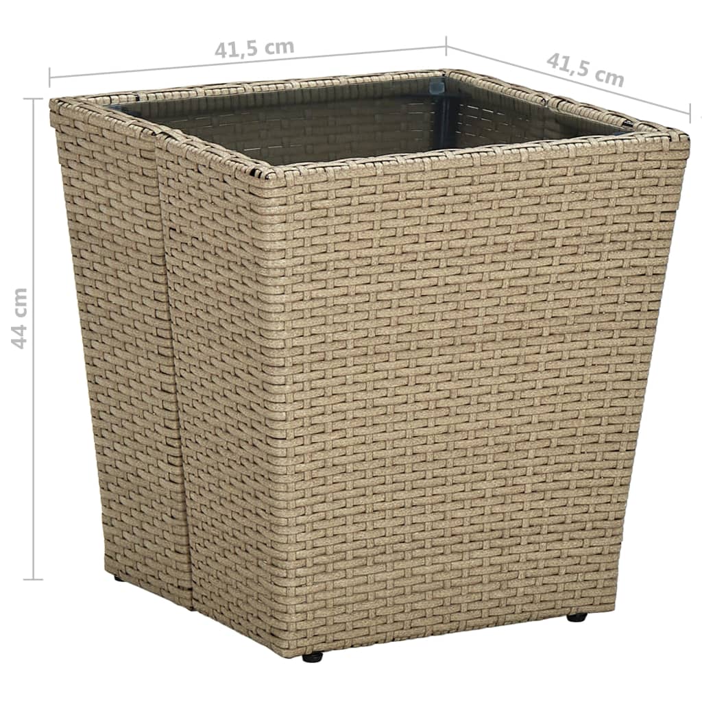 vidaXL Mesa de centro de ratán PE vidrio templado beige 41,5x41,5x44cm