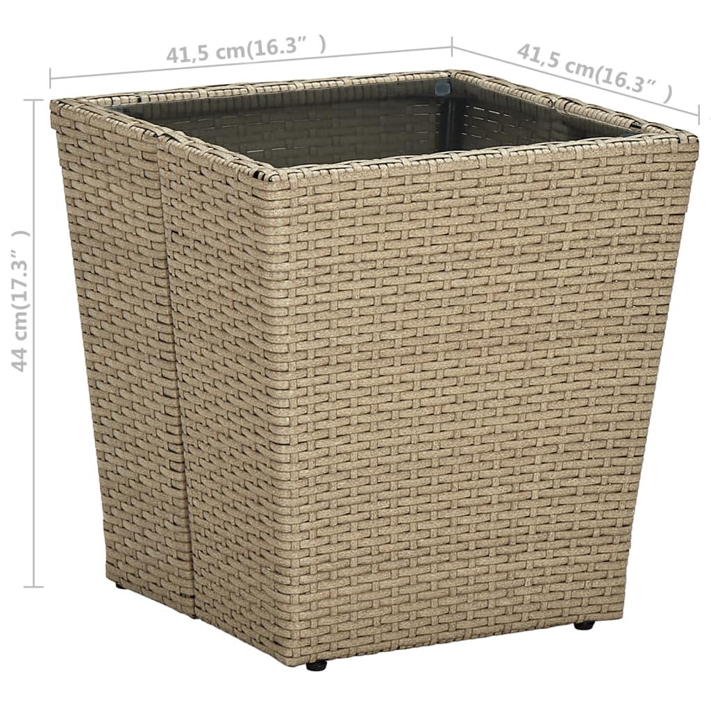 vidaXL Mesa de centro de ratán PE vidrio templado beige 41,5x41,5x44cm