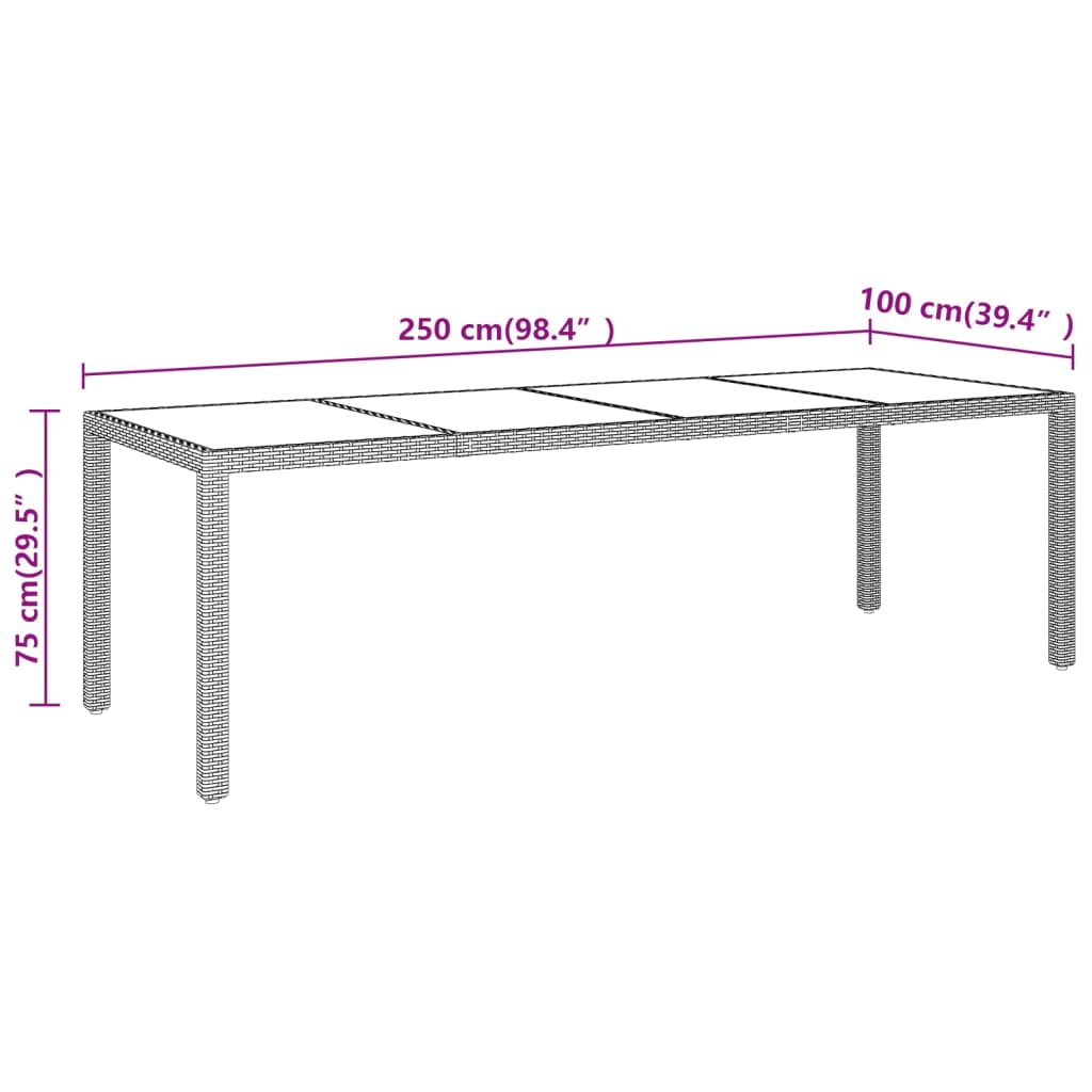 vidaXL Mesa de jardín superficie de vidrio ratán sintético marrón