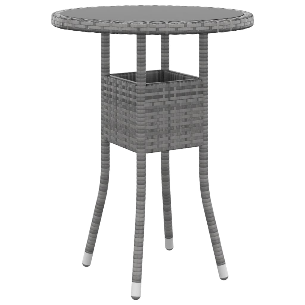 vidaXL Mesa de jardín vidrio templado y ratán sintético gris Ø60x75 cm