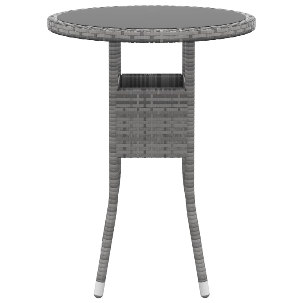 vidaXL Mesa de jardín vidrio templado y ratán sintético gris Ø60x75 cm