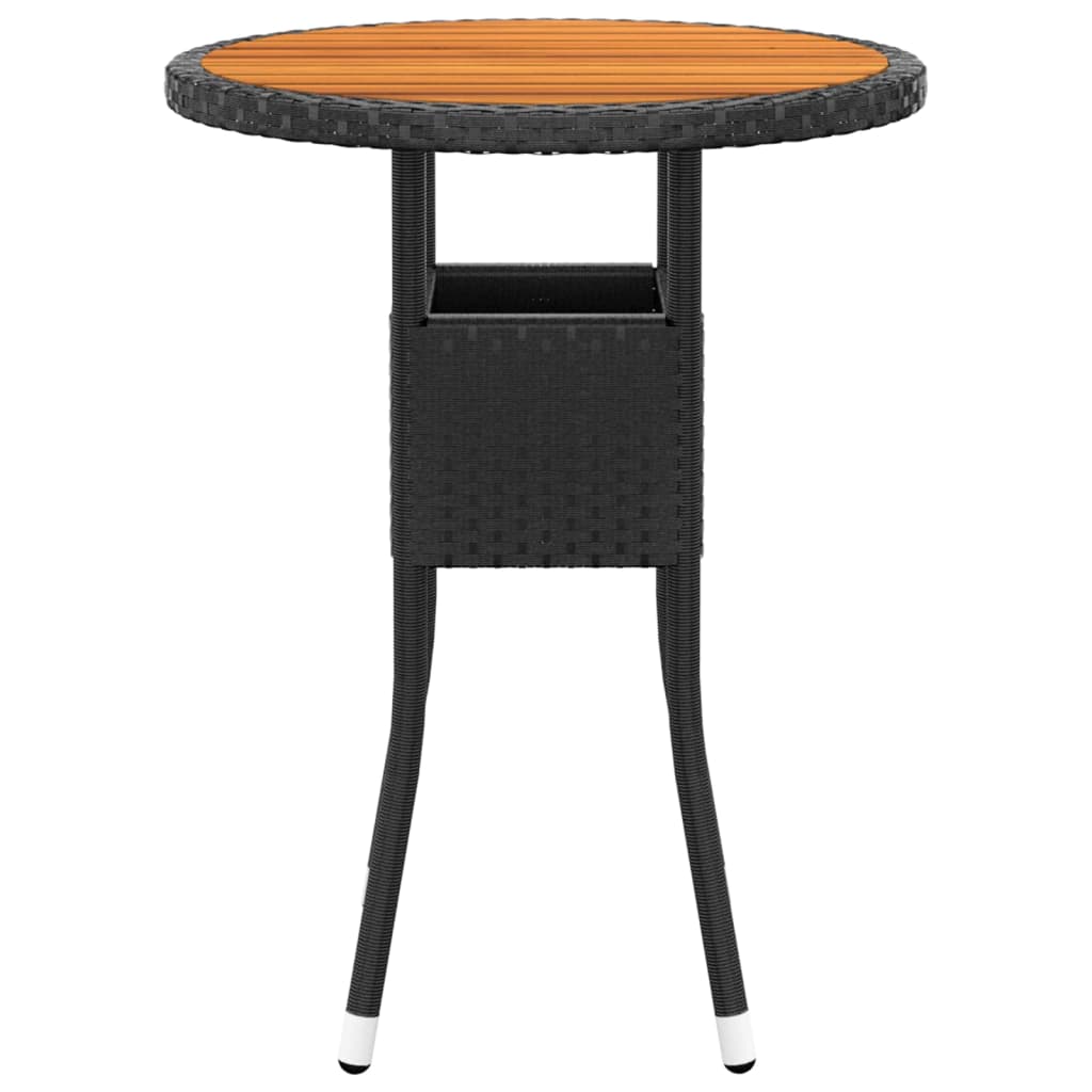 vidaXL Mesa de jardín madera acacia y ratán sintético negro Ø60x75 cm