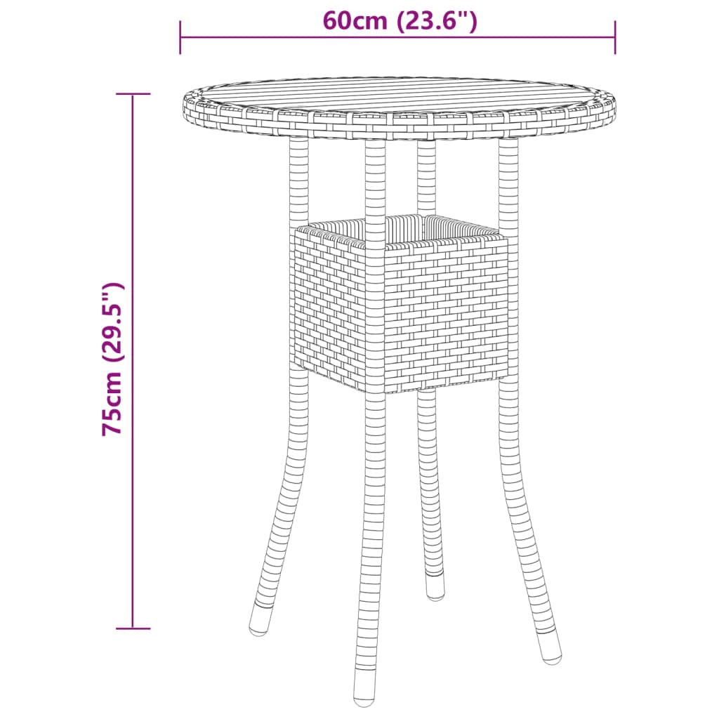 vidaXL Mesa de jardín madera acacia y ratán sintético negro Ø60x75 cm