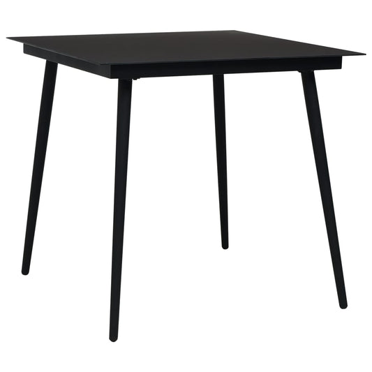 vidaXL Mesa de comedor de jardín acero y vidrio negra 80x80x74 cm