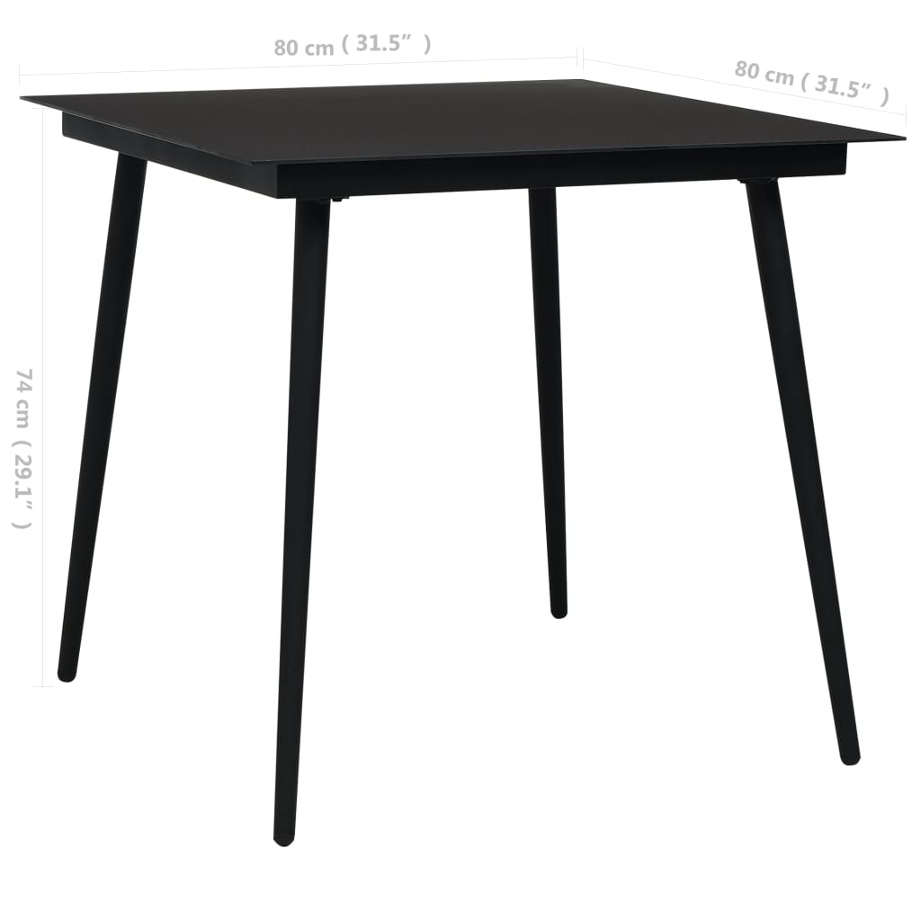 vidaXL Mesa de comedor de jardín acero y vidrio negra 80x80x74 cm