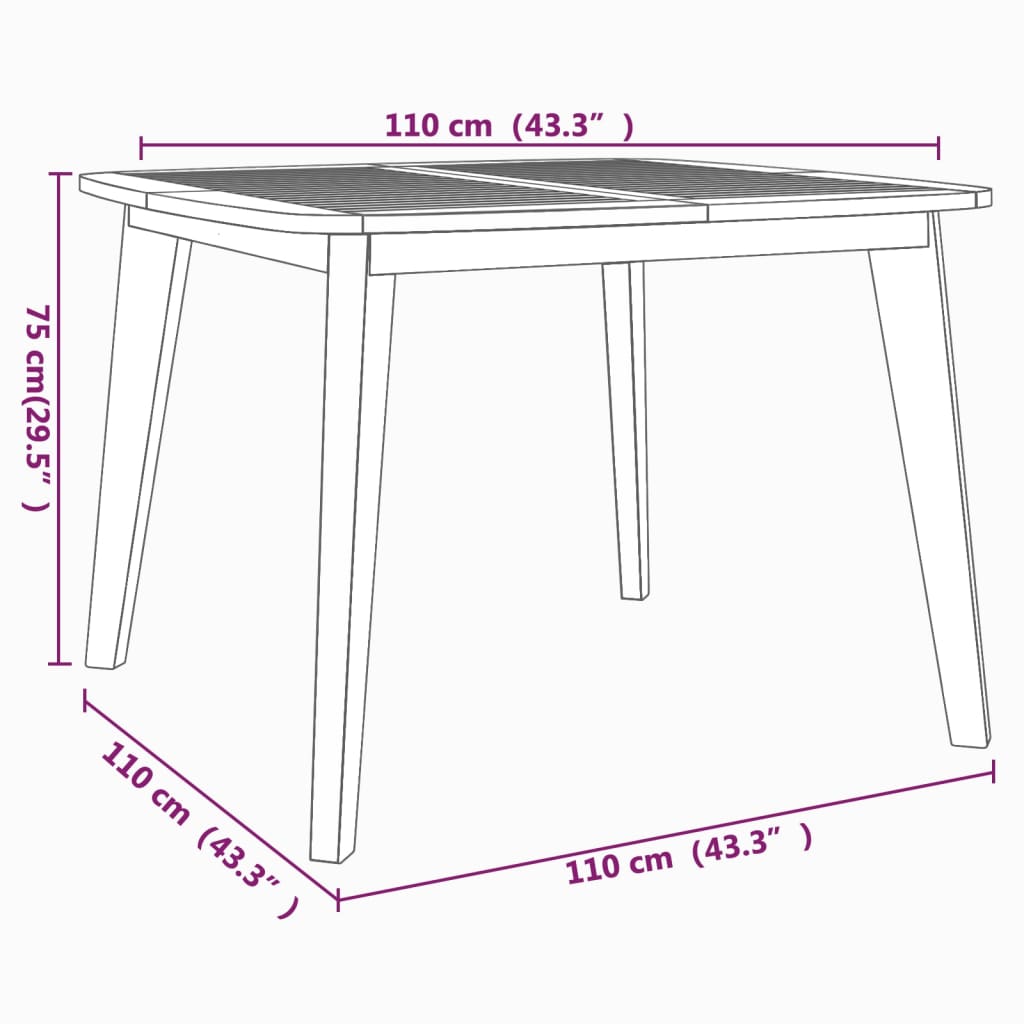 vidaXL Mesa de jardín madera maciza de acacia 110x110x75 cm