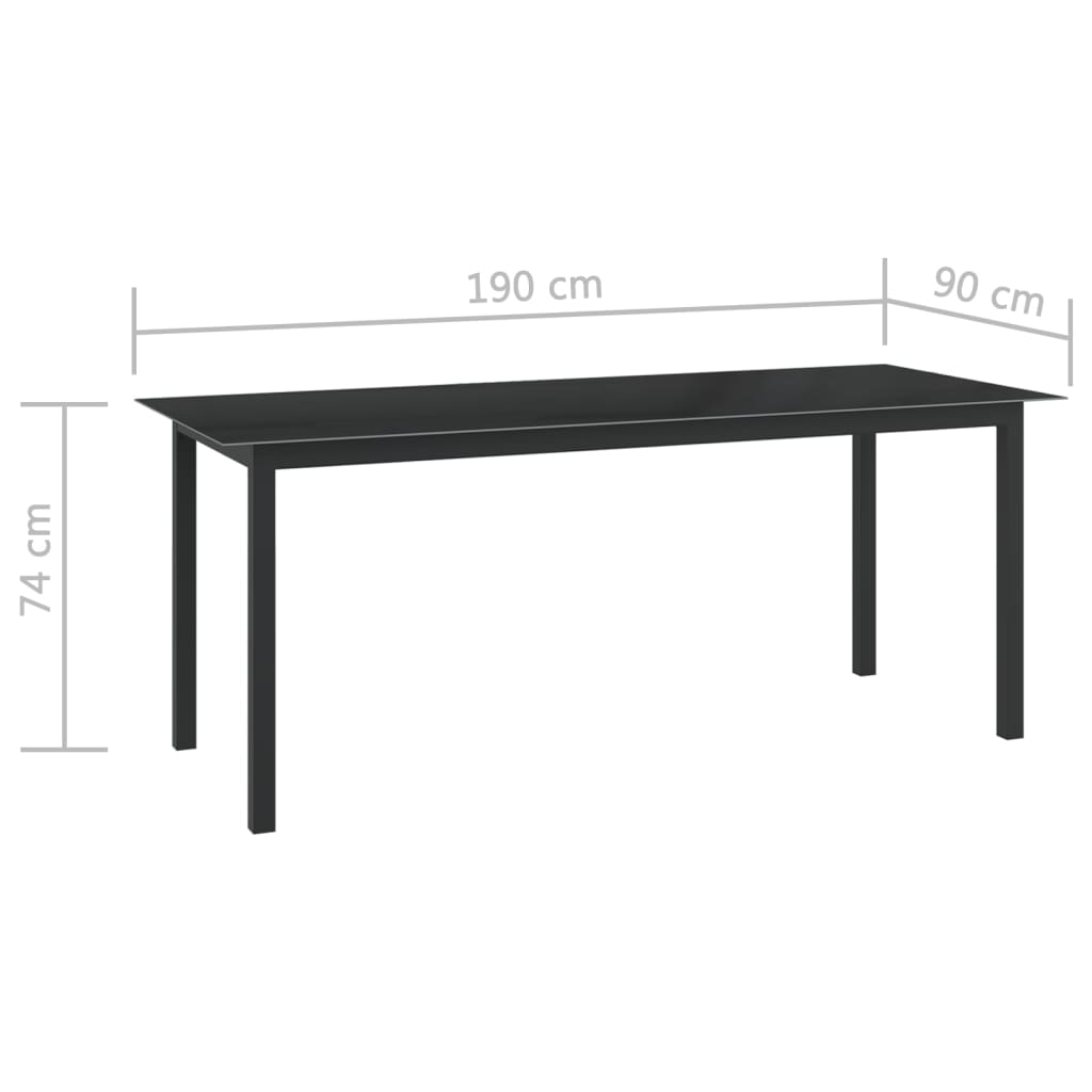 vidaXL Mesa de jardín de aluminio y vidrio negro 190x90x74cm