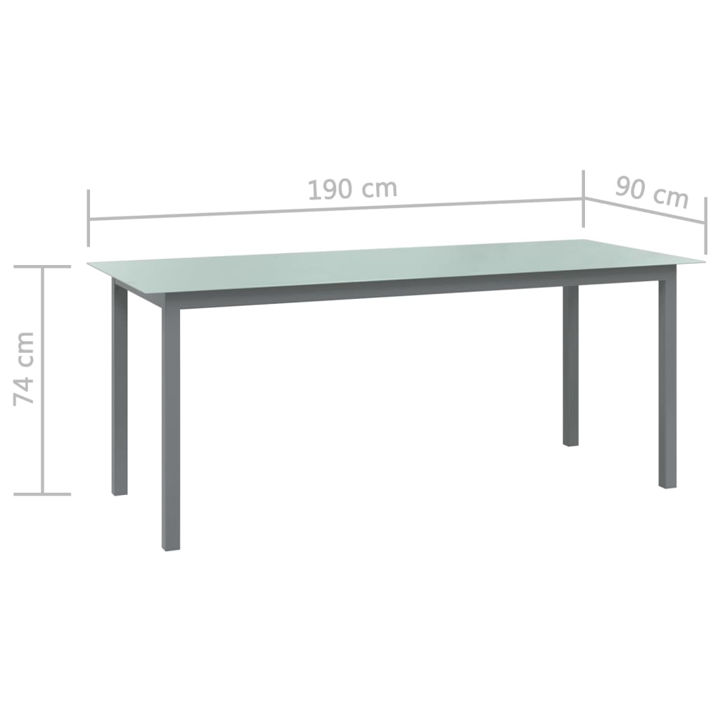 vidaXL Mesa de jardín de aluminio y vidrio gris claro 190x90x74 cm