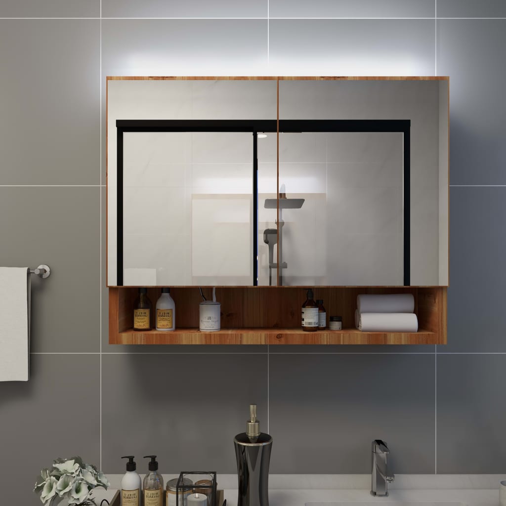 vidaXL Mueble de baño con espejo LED MDF roble 80x15x60 cm