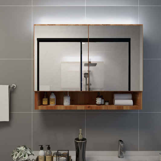 vidaXL Mueble de baño con espejo LED MDF roble 80x15x60 cm