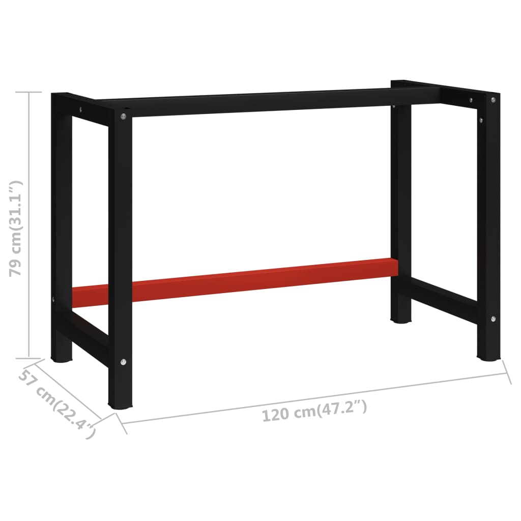 vidaXL Estructura de banco de trabajo metal negro y rojo 120x57x79 cm