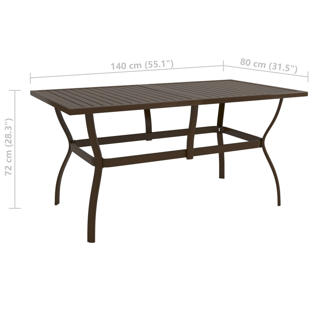 vidaXL Mesa de jardín de acero marrón 140x80x72 cm