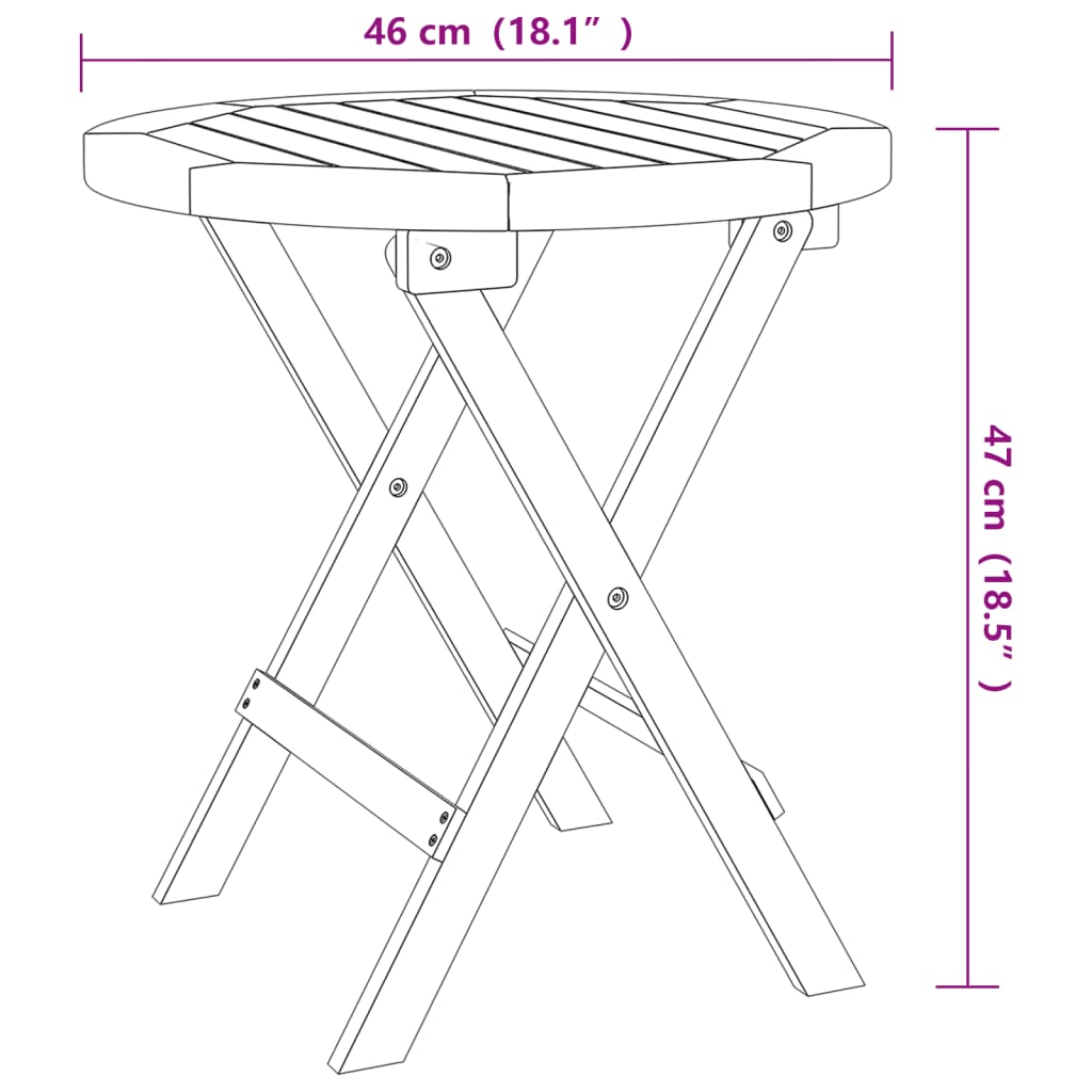 vidaXL Mesa de jardín plegable madera maciza de acacia blanco Ø 46 cm