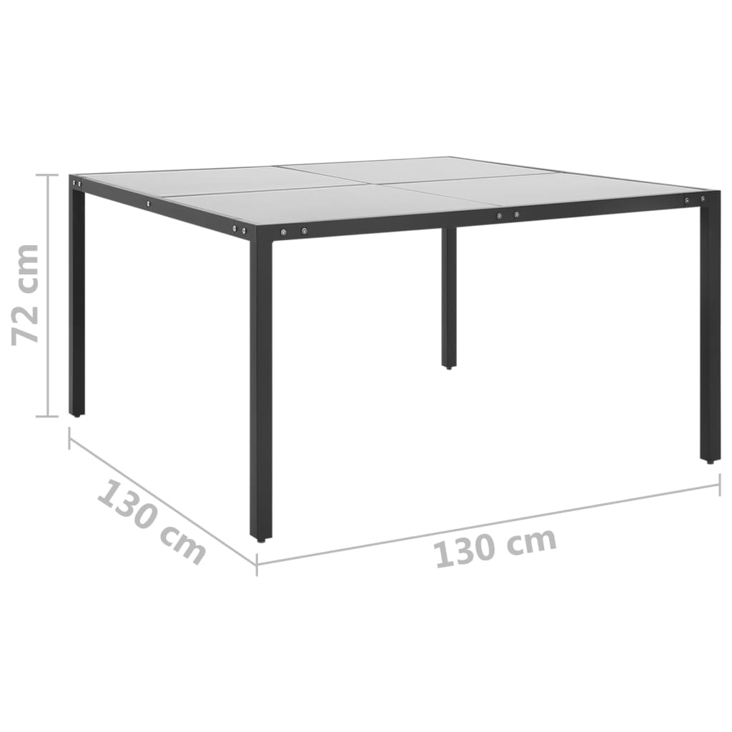 vidaXL Mesa de jardín de acero y vidrio antracita 130x130x72 cm