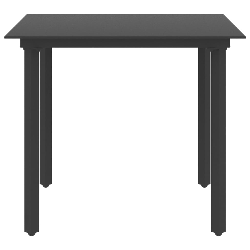 vidaXL Mesa de comedor de jardín acero y vidrio negro 80x80x74 cm