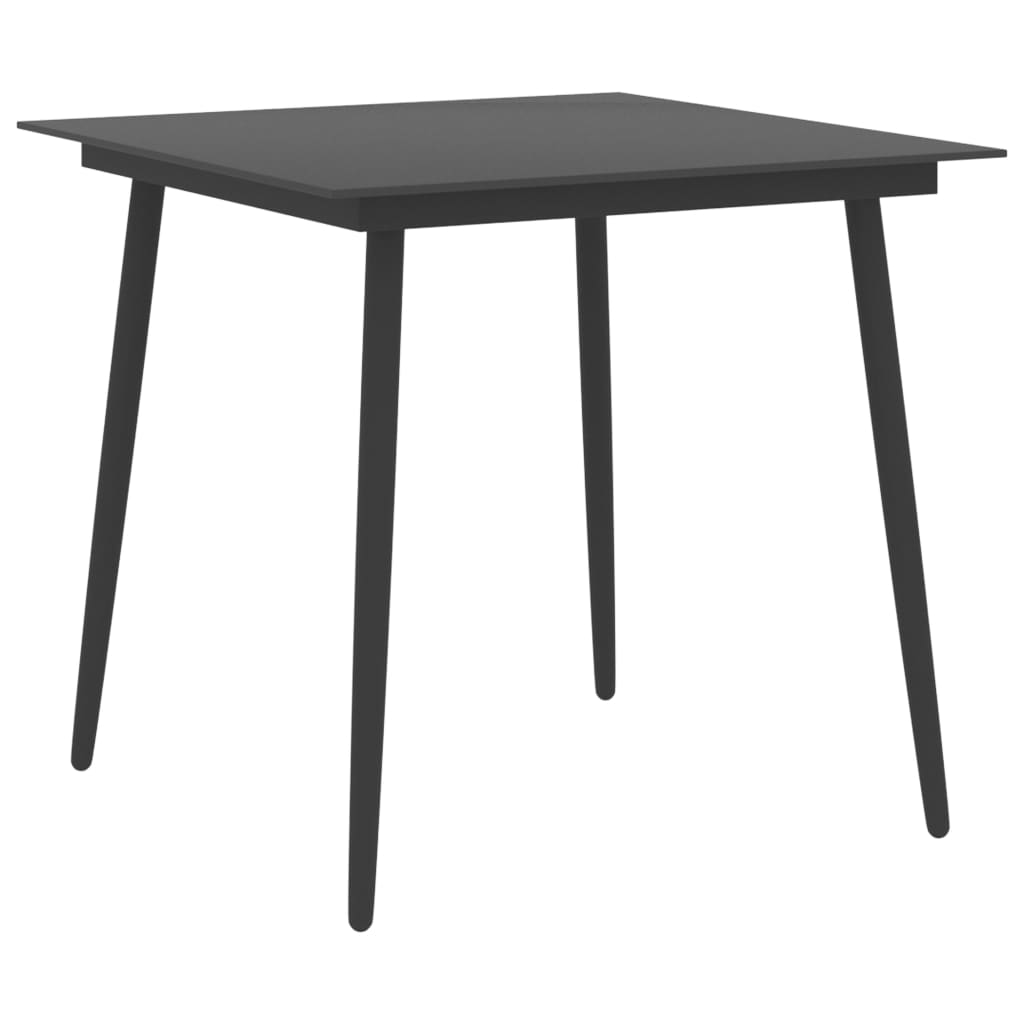 vidaXL Mesa de comedor para jardín acero y vidrio negro 80x80x74 cm