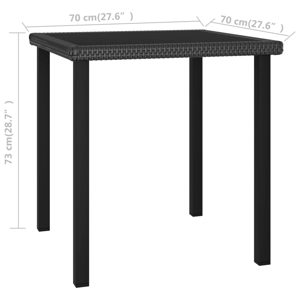 vidaXL Mesa de comedor para jardín ratán sintético negro 70x70x73 cm