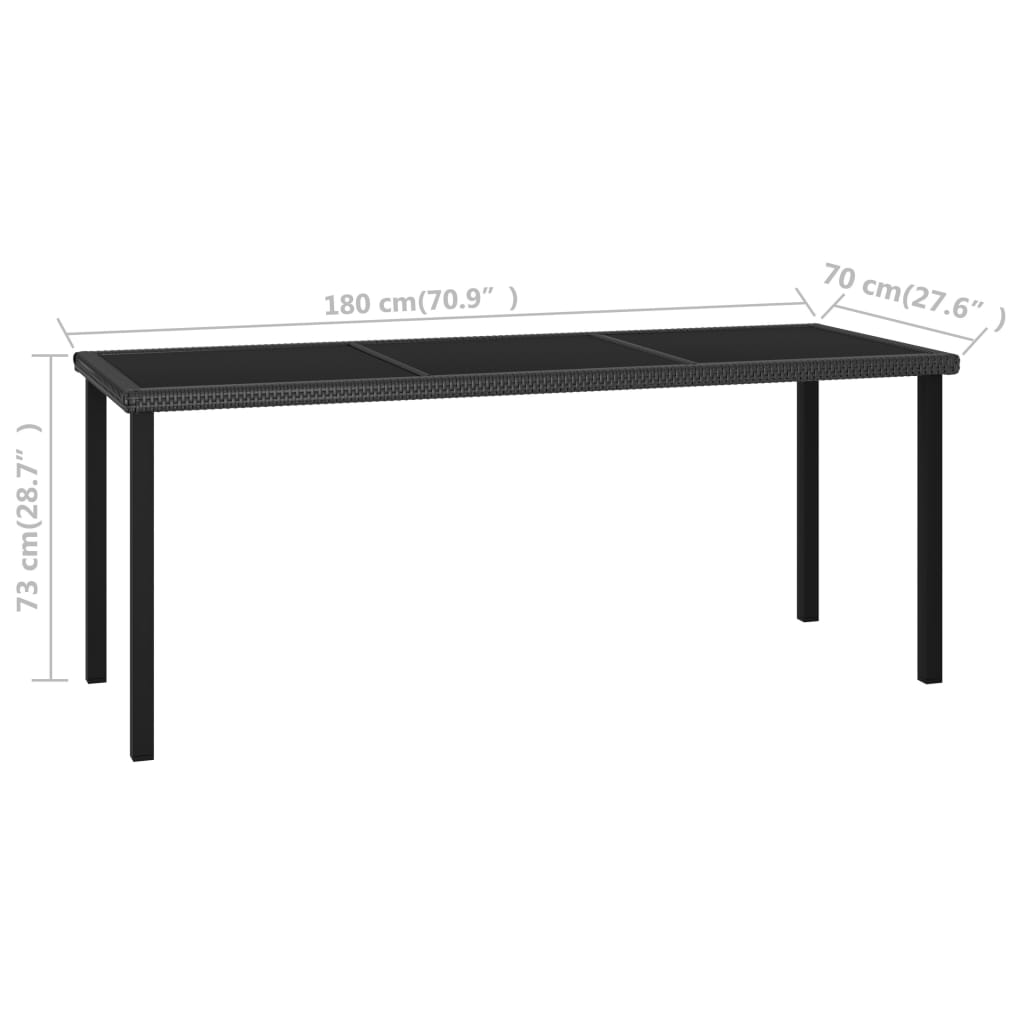 vidaXL Mesa de comedor para jardín ratán sintético negro 180x70x73 cm