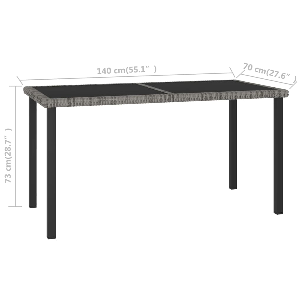 vidaXL Mesa de comedor para jardín ratán sintético gris 140x70x73 cm