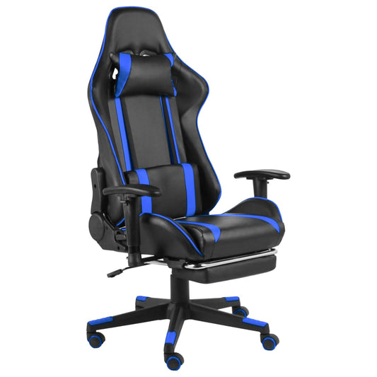 vidaXL Silla gaming giratoria con reposapiés PVC azul